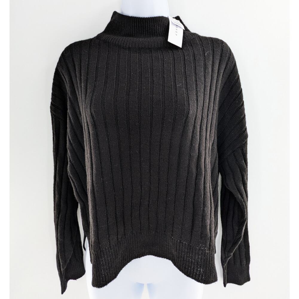 Womens Black Knit Funnel Neck Sweater - Picture 3 of 12
